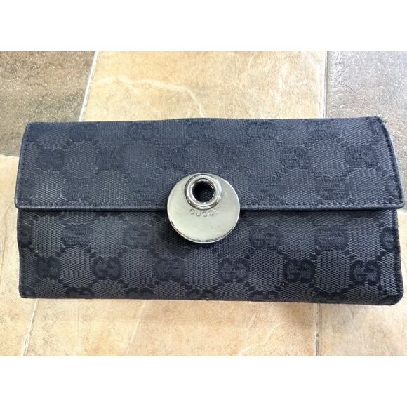 Authentic GUCCI Eclipse Long Wallet Purse GG Canvas Leather 120931 Black 3628N - Picture 7 of 13